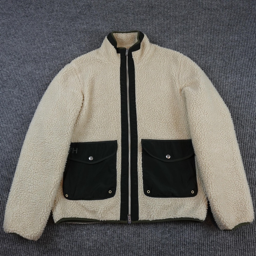 Selected Homme Snowden Fleece Jacket Mens Medium Beige Sherpa Full Zip Pockets